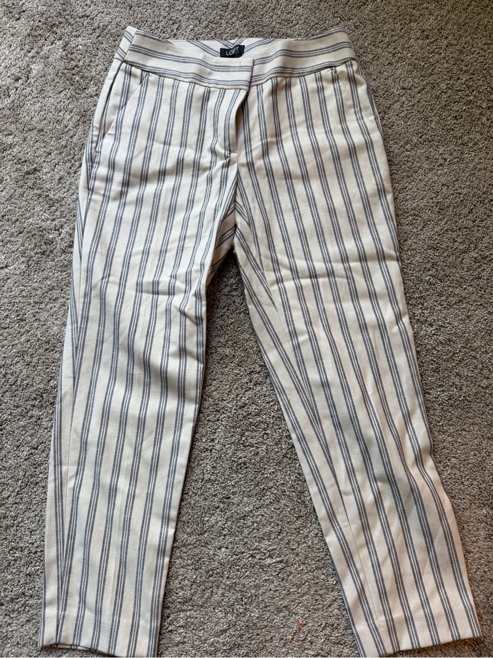 LOFT Cream and Navy Vertical Stripe Chinos
